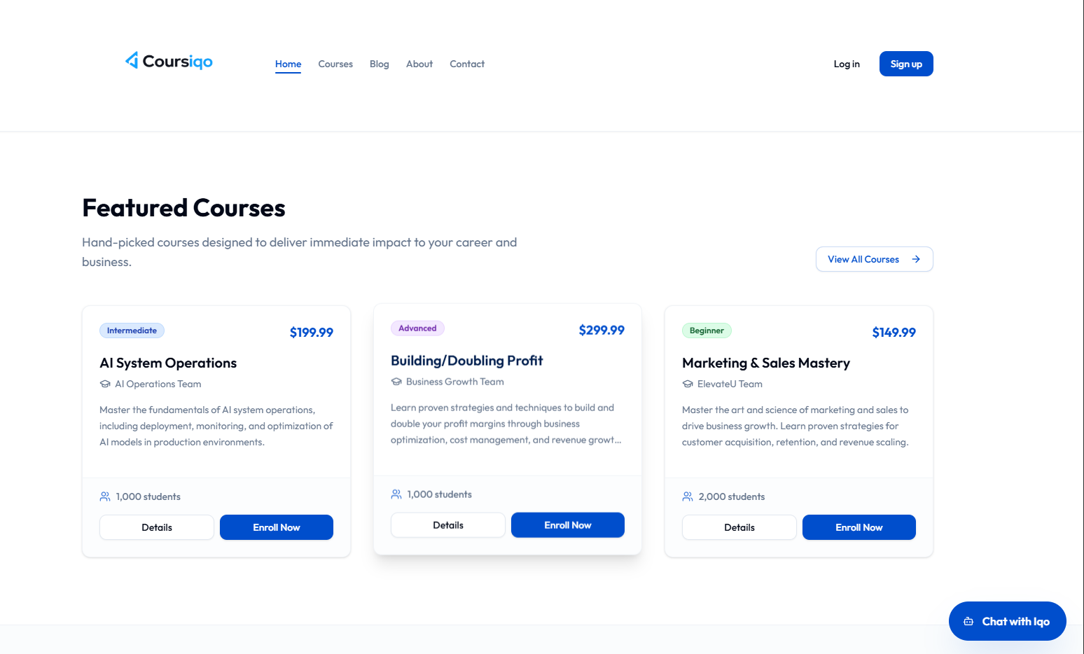 Featured courses & enrollment flow
